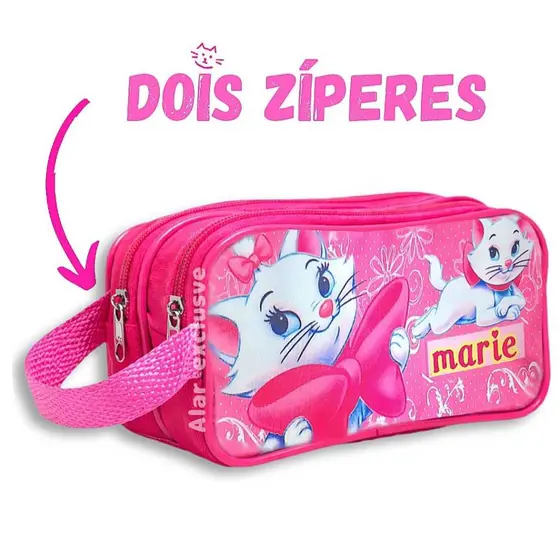 Estojo Escolar Infantil Gata Marie Dois Compartimentos e Alça
