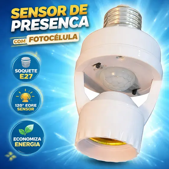 Sensor de Movimento para lâmpada Soquete E27 c/ sensor de presença Bivolt 110V~240V Max 60W