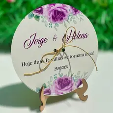 Porta Alianças de Casamento em MDF Personalizado com Flores Lavanda