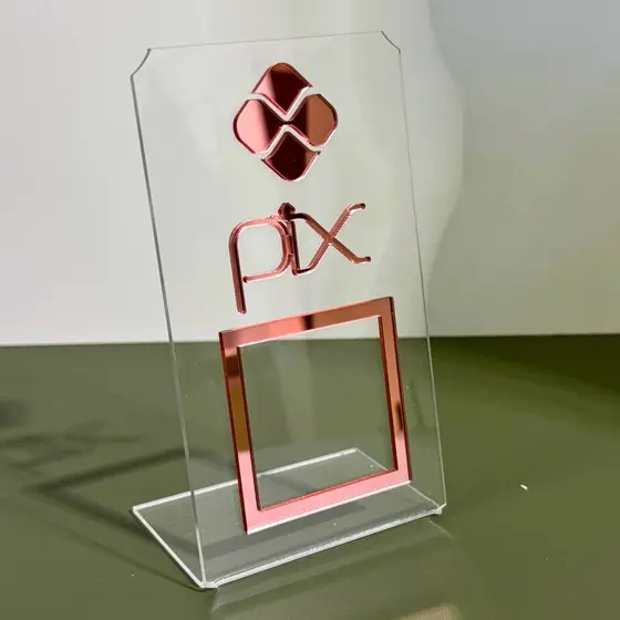 Placa de Pagamento PIX Acrílico Espelhado – Suporte para QR Code