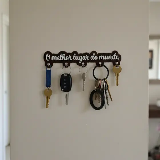Porta Chaves de Parede em Mdf Preto Decorativo com Ganchos com fita Dupla face