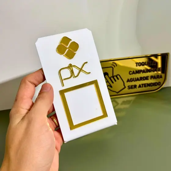 Kit Placa Pix Personalizada Qr Code + Placa Campainha Identificação Balcão Acrílico Espelhado