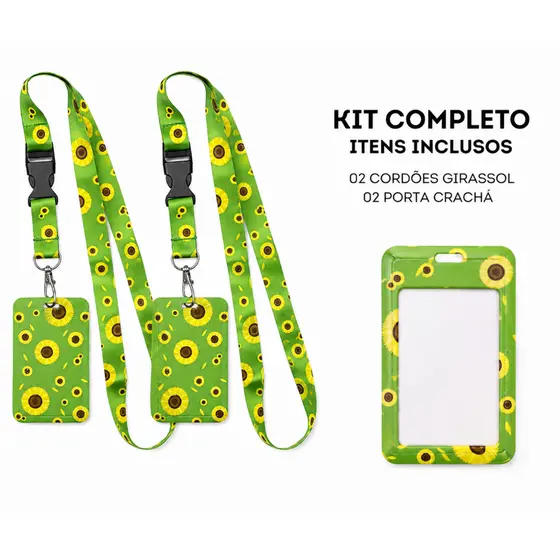 Kit 2 Cordões Girassol + Porta Crachá | Deficiência Oculta Deficiência Intelectual com Trava de Segurança