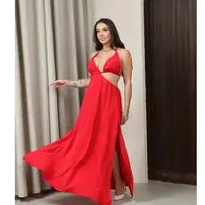 Vestido Longo Duna Feminino Elegante Com Elástico nas Costas Forrado M ao GG Pronta Entrega