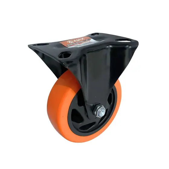 Roda Rodinha Rodízio PVC Laranja 4 Pol 100mm Fixo Sem Freio Placa 3mm 90kg Carga Móveis Carrinho Reposição Ajax