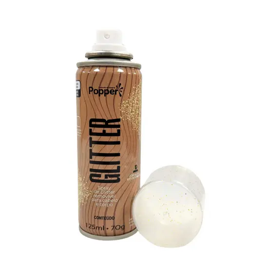 Spray De Glitter Dourado 125ml Popper Cabelo Corpo Roupa Maquiagem Brilho Ouro Pequeno Bolsa Festas Shows Balada