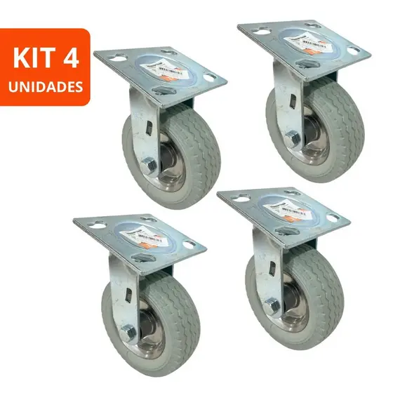 Kit 4 Rodas Rodízios PU 6 Pol Giratórios Sem Freio 6x2 Poliuretano 70kg Cada Carga Industrial Carrinho Reposição Ajax