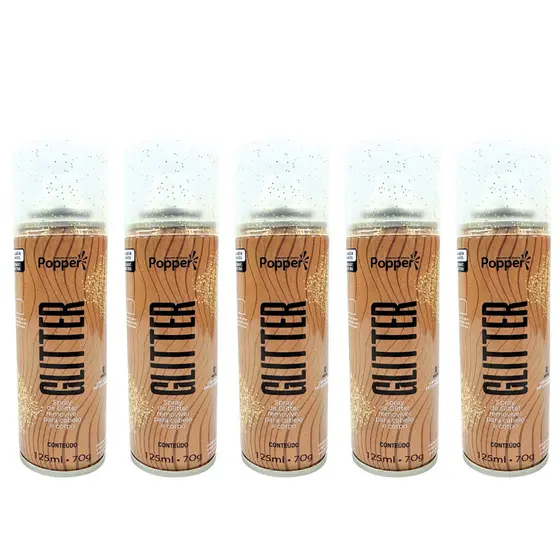 Kit 5 Spray De Glitter Dourado 125ml Popper Cabelo Corpo Roupa Maquiagem Brilho Ouro Pequeno Bolsa Festas Carnaval Shows