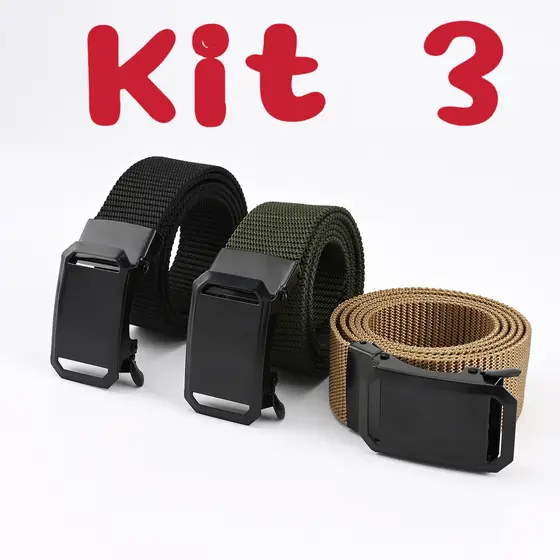 Kits 3 Cinto Esportivo de Nylon com Fivela Reforçada – Masculino/Unissex