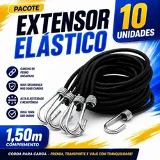 Pacote com 10 Extensores Elásticos 1,50m para Moto Bagageiro com Gancho de Ferro Encapado – Corda para Carga