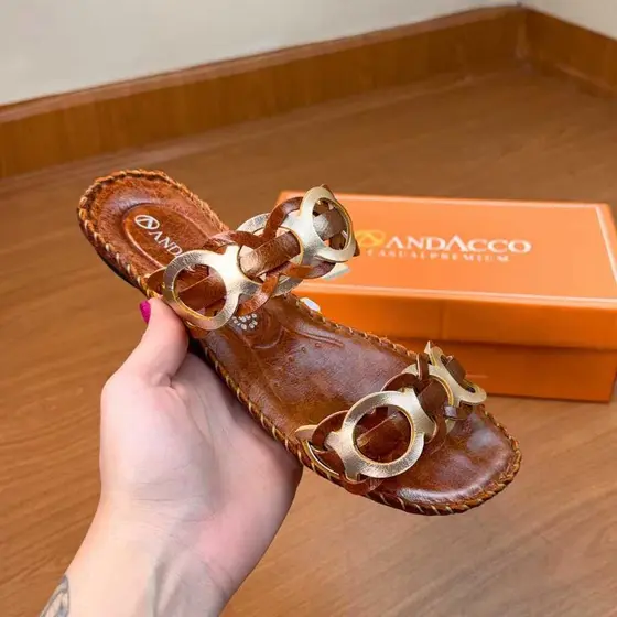 ANDACCO RASTEIRINHA COURO LEGITIMO MODERNA MACIA LEVE REF 12408 MARROM