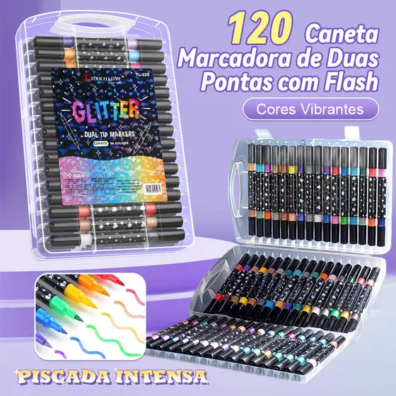 Marcador metálico 12/24/36/48/60 Canetas deglitter de ponta dupla Caneta marcador de ponta dupla brilhante