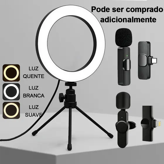 Ring Light LED Iluminador Portatil Com Tripé Suporte Para Celular 6 Polegadas