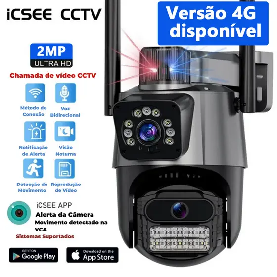 JL PROTEC 4K 8MP Câmera de Segurança 2 Lentes Com Audio e Microfone Câmera 355 Graus Wifi