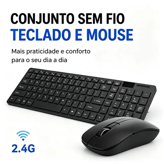 Kit Teclado E Mouse Sem Fio Bluetooth Wireless 2.4ghz Notebook Usb Ultra Slim Compacto Android