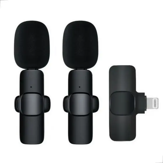 Microfone De Lapela Duplo Compatível iPhone Longo Alcance Entrada Lighting Sem Fio Profissional
