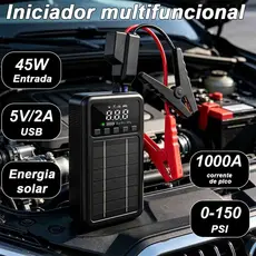 Partida Auxiliar Solar 5 em 1 10000mAh PowerBank Compressor Inflator Pneu Carro LED