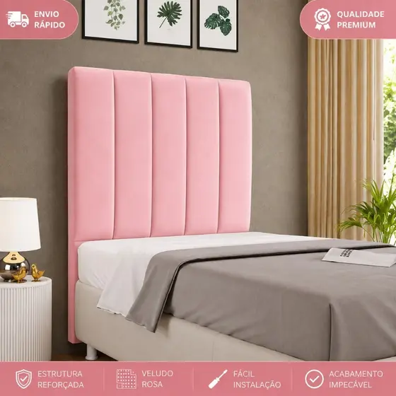 Cabeceira Estofada Cama Box Solteiro Alice 90cm Veludo Premium