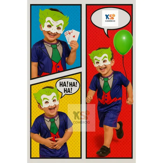 Fantasia Infantil Macacão Coringa Menino 2 a 8 Anos - Halloween, Carnaval, Cosplay – Pronta Entrega
