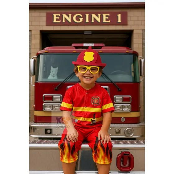 Fantasia Infantil Bombeiro Menino 2 a 8 Anos - Carnaval, Halloween, Cosplay – Pronta Entrega Brasil