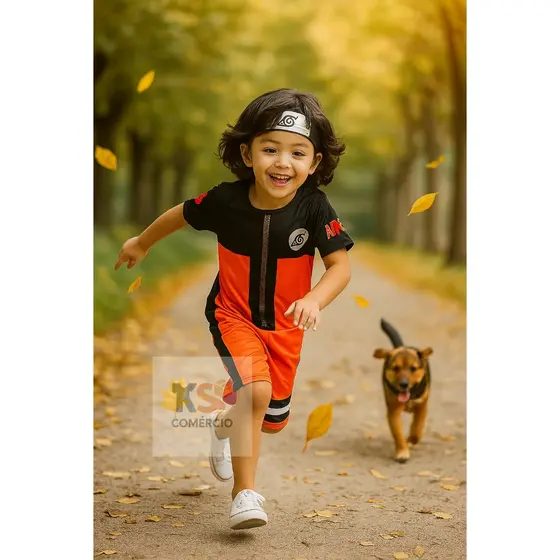 Fantasia Naruto Infantil – Macacão com Bandana EVA – Menino 2 a 8 Anos - Pronta Entrega