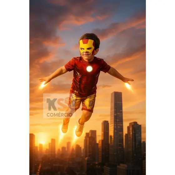 Fantasia Infantil Homem de Ferro – Macacão Curto Menino (2 a 8 Anos) - Pronta Entrega!