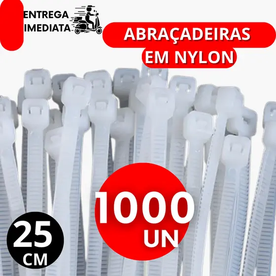 Abraçadeira 250mm Nylon Enforca Gato 1000 Unidades 25cm Resistente Ideal Para Organizar Fios Prender