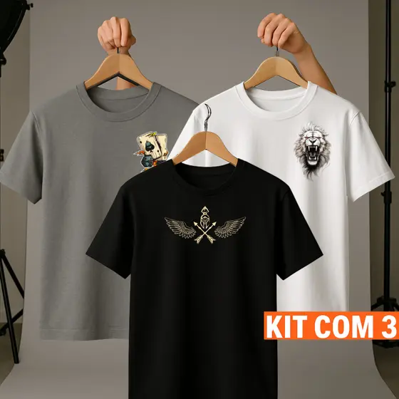 KIT 3 camiseta masculina , camisa algod茫o masculina , camisa masculina ,camisas masculinas 100% algod茫o