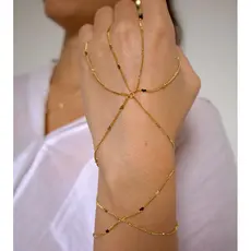Pulseira Hand Chain Semijoia C/ Anel Dedo Chapinha Correntes C/ Voltas Banhada Ouro18k ou Prata925