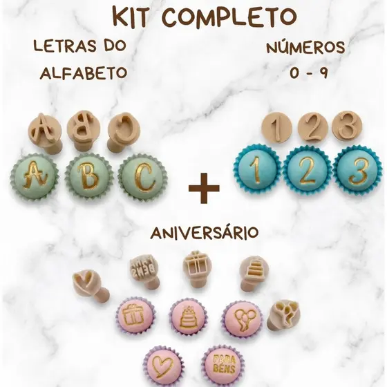 26 Letras do Alfabeto + Números 0 - 9 + Aniversário Parabéns Carimbo Para Brigadeiro e Doces  3 kits