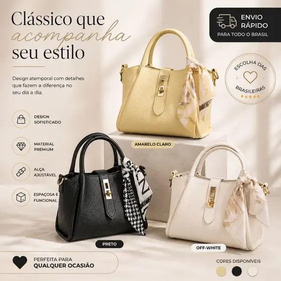 Bolsa Feminina Luxo Tiracolo Com Lenço Decorativo Retrô Elegante Compacta Para Dia A Dia Chic