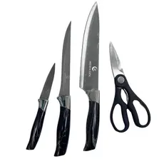 Kit 4 Peças Conjunto de Cozinha Facas Com Tesoura Descascador e Utensilios Pra Churrasco