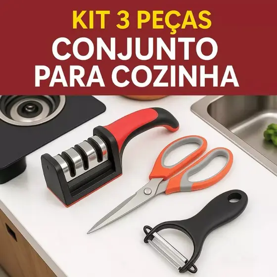 Afiador de Facas com Tesoura e Descascador de Alimentos Cozinha Inox