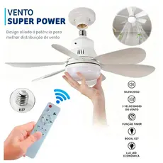Ventilador de Teto LED 60W 80W 100W Lâmpada E27 6 PásControle Remoto Bivolt Luminária ECO Bivolt