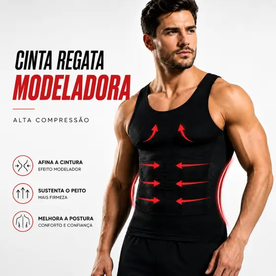 Camiseta Regata Cinta Camisa Compressão Abdominal Masculino Modeladora Redutora Medida
