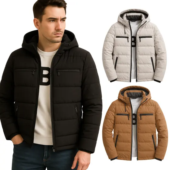 Bobojaco Jaqueta Gominho Puffer Nylon Forrada Inverno Frio Reforçada Capuz Corta Vento Masculina