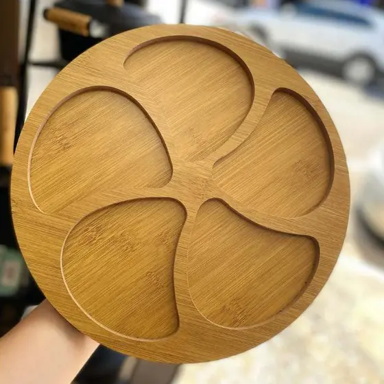 Tábua Para Petisco Gamela Petisqueira Tipo Bambu MDF 29cm com 5 DIVISÓRIAS para Frios Churrasco