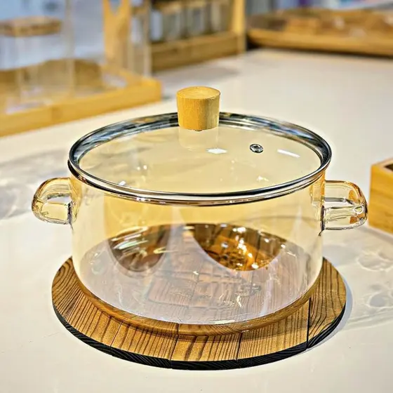 Panela de Vidro Borossilicato Âmbar decorativa para servir 1,4 Litros com Tampa