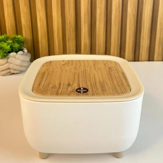 Mini Lixeira de Mesa Maquiagem e Tampa Click Multiuso  Cesto Porta Objeto Portátil Organizador 1,5L
