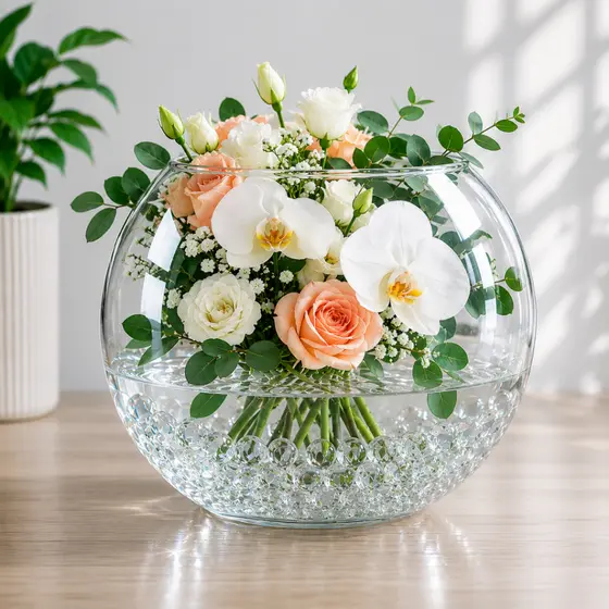 Vaso Aquário redondo de vidro decorativo para Plantas Multiuso Transparente