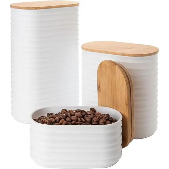 Kit Com 2-3 Potes Plástico Com Tampa Bambu Super Vedação hermético Conjunto porta mantimento