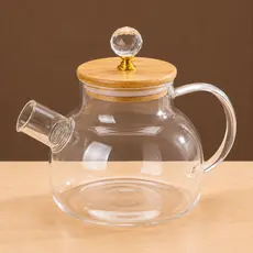 Chaleira Bule de Vidro que vai ao fogo Com Infusor Tampa Bambu Premium Borossilicato 1L Bule Café Chá