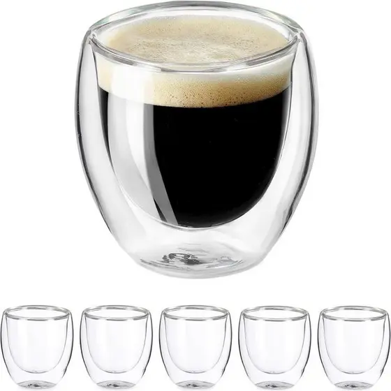 Kit de Caneca De Café Dupla Isolamento Térmico 50ML Vidro P/ Café Dupla Parede De Vidro Duplo
