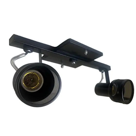 Spot Trilho Duplo Alumínio Preto – 2 Lâmpadas E27 Bivolt 110/220V