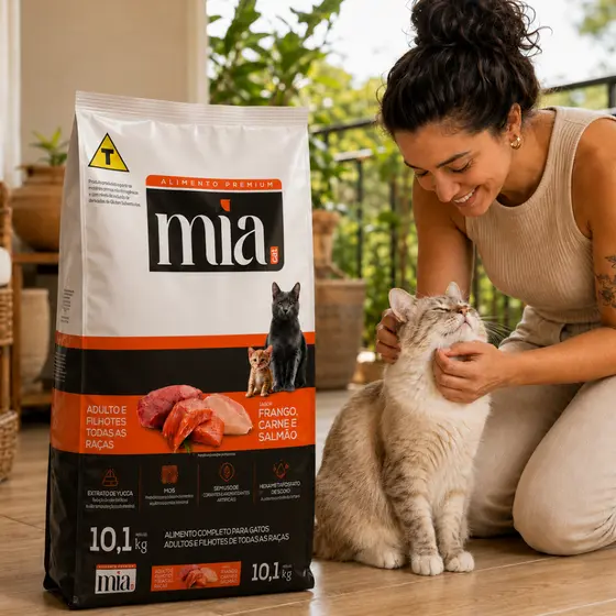 Ração Gato 10kg Filhote Adulto Mia Cat Premium 27% Proteína