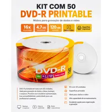 DVD-R Printable Virgem 4.7GB 16X Pino C/50 Mídias Graváveis Imprimíveis
