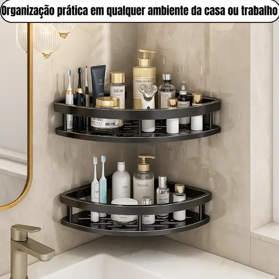 Kit 2 Prateleira de Canto Para Banheiro Multiuso Organizadora Porta Shampoo Unidades Em L