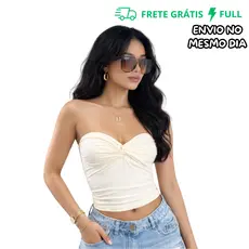 TOP BRANCO TOMARA QUE CAIA EM SUPLEX PREMIUM COM TORÇÃO FRONTAL | ALTA ELASTICIDADE | TAMANHO ÚNICO 36 AO 40