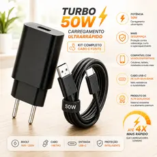 {ORIGINAL} KIT Carregador Fonte e Cabo Turbo 50W USB-C Tipo C Para Celular Android Resistente