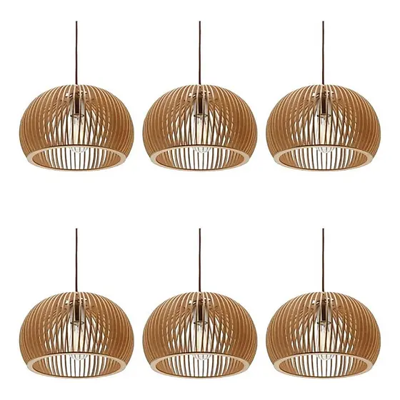 Kit 6 Lustre Florença Luminária Pendente Área Churrasqueira Sala Mdf